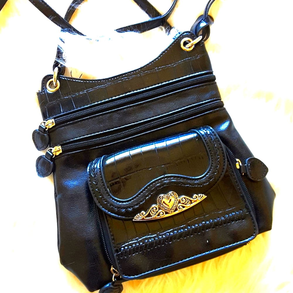 BLACK FAUX PATENT LEATHER WESTERN BAG